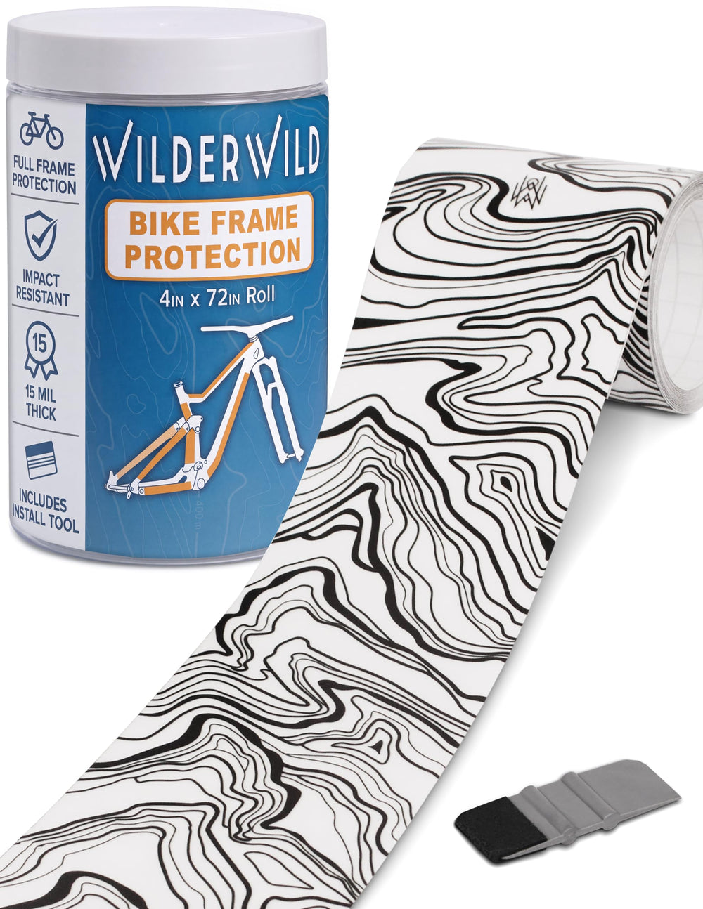 WilderWild front packaging showing topographic marble design and included tool benefits
