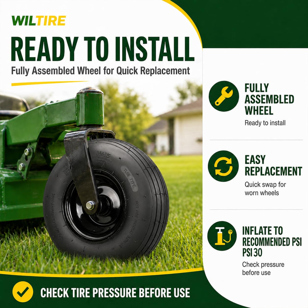 Wiltire wheel next to ruler showing 11x4.00-5 scale for fit confirmation