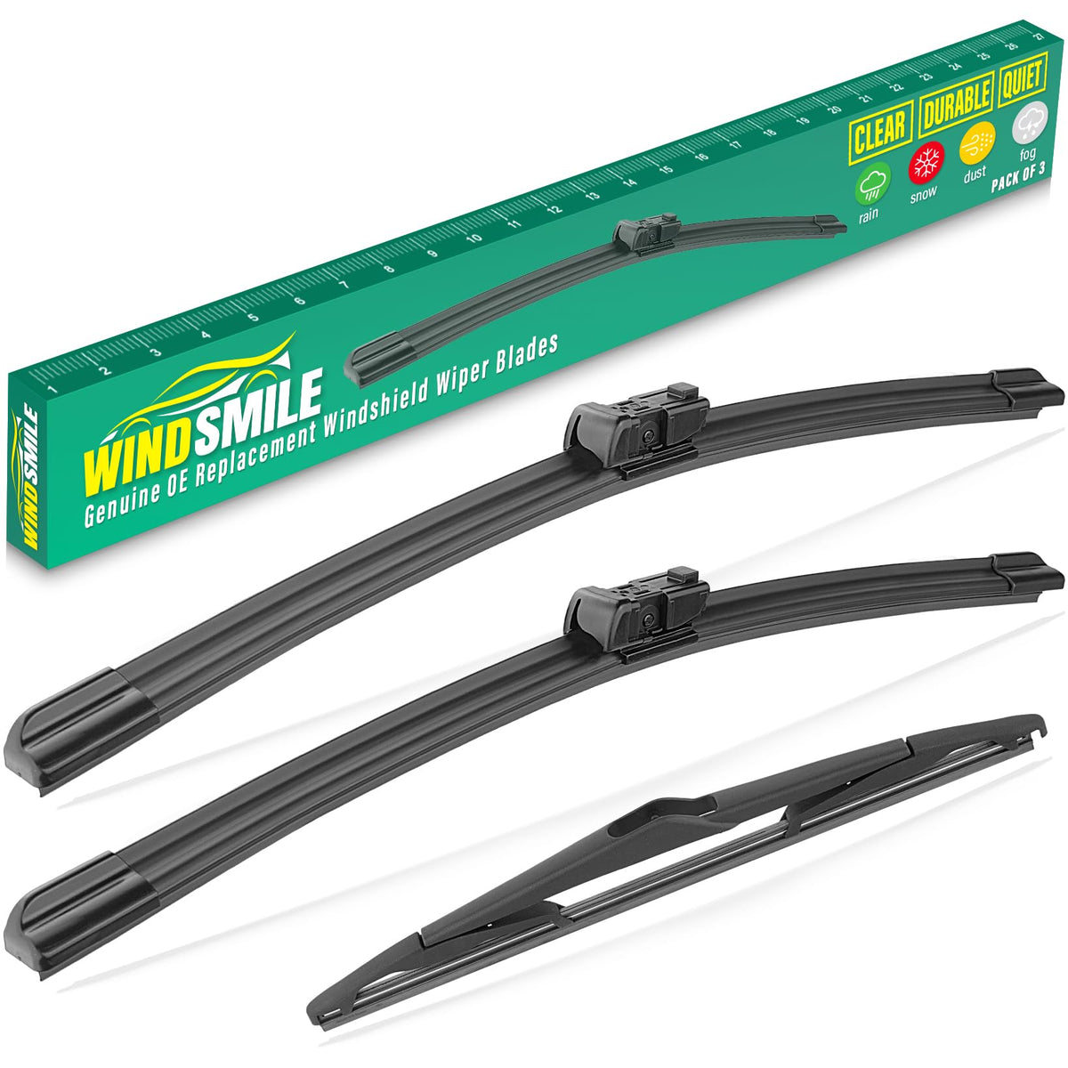 WINDSMILE front packaging showing complete 26/15/12 wiper set and fitment benefit