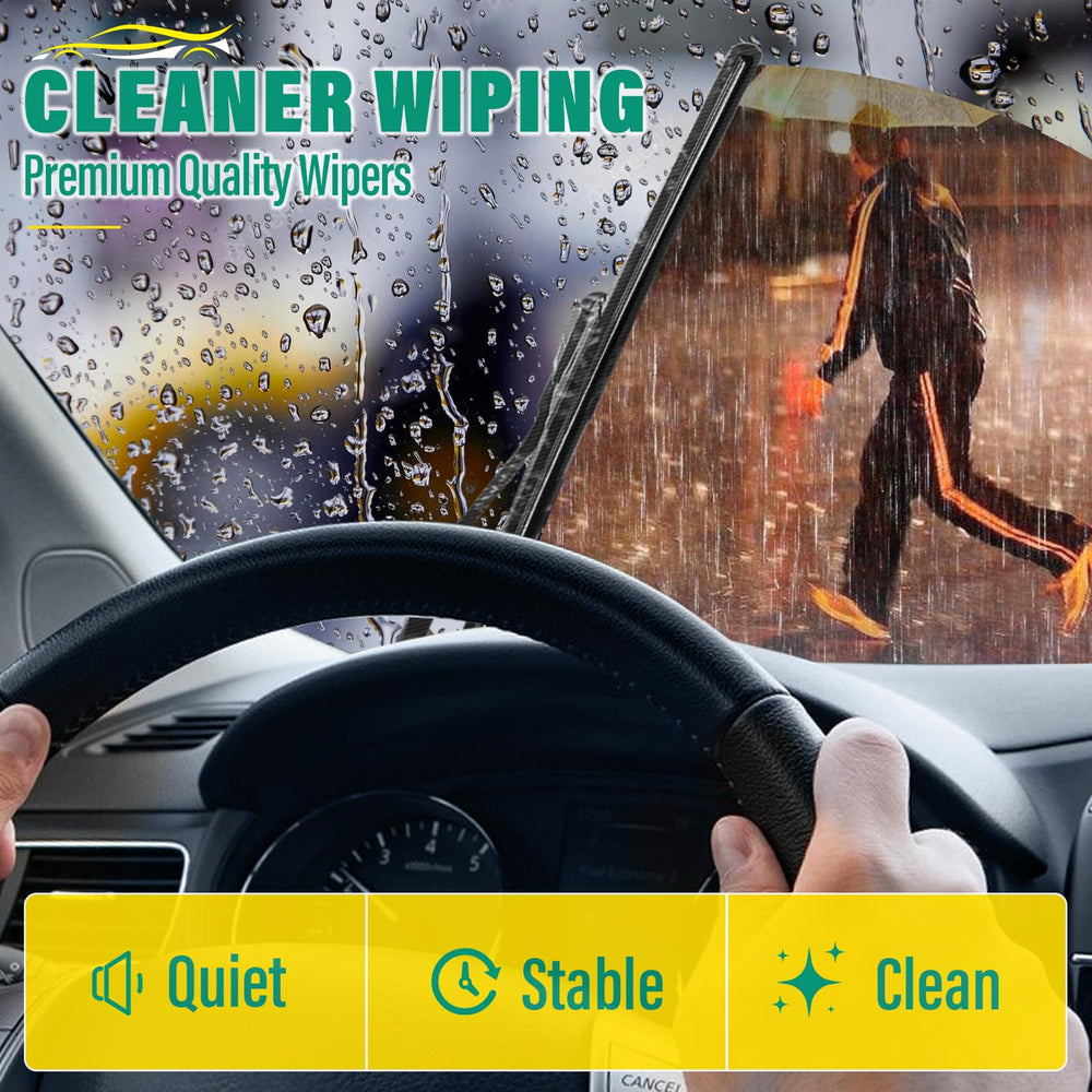 WINDSMILE blades clearing rain on windshield demonstrating safer wet-weather driving
