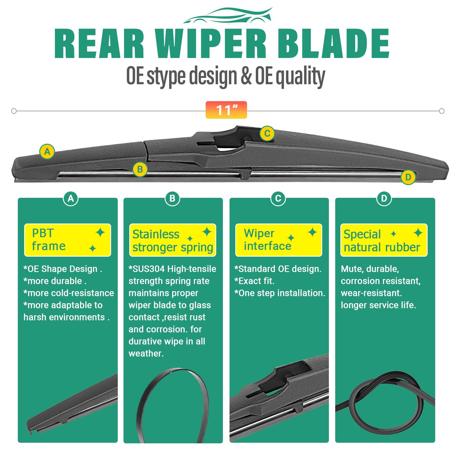 WINDSMILE 11-inch rear blade close-up proving compact rear fitment