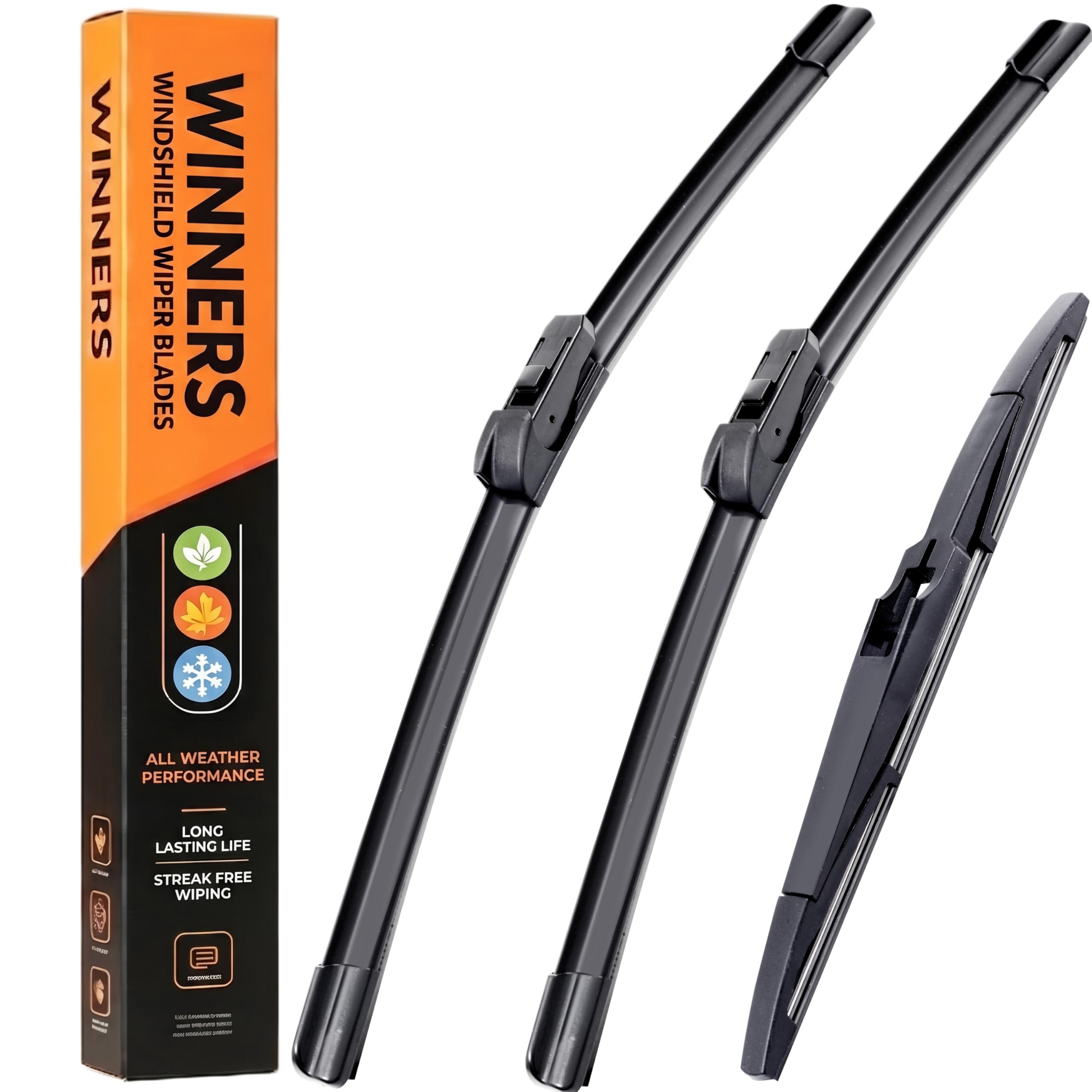 WINNERS front packaging shot showing full two-blade set, clear fit for Trax