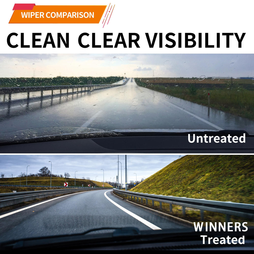 WINNERS blades on a Trax in rain, demonstrating clearer driving visibility