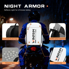 WINPRIM reflective panel illuminated at night improving rider visibility
