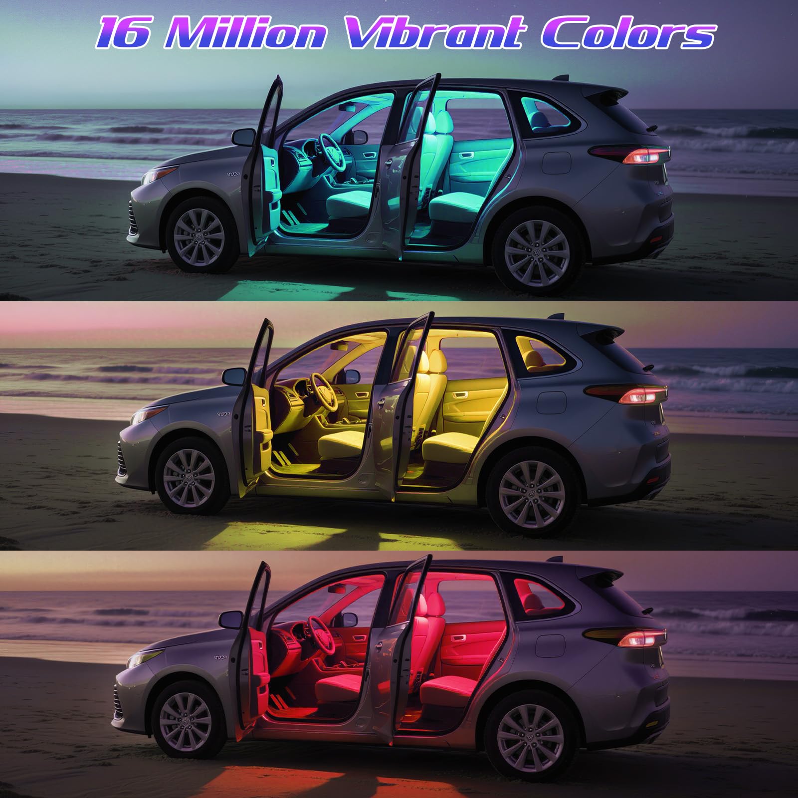 Winzwon installed in a car footwell creating ambient mood lighting