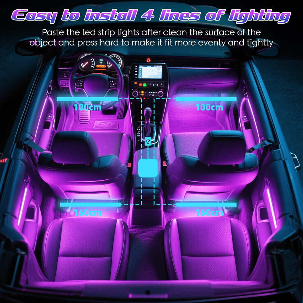 Winzwon LED strip beside phone showing scale and easy in-car installation