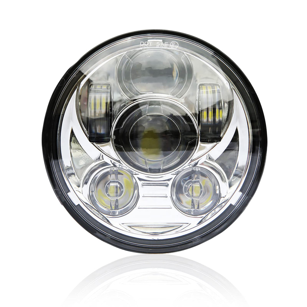 Wisamic front view headlight showing clear lens and DOT badge, improves visibility