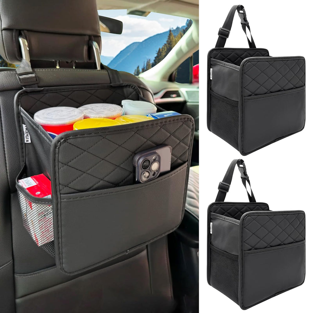 Witaxima front view showing pockets and trash lid for tidy storage
