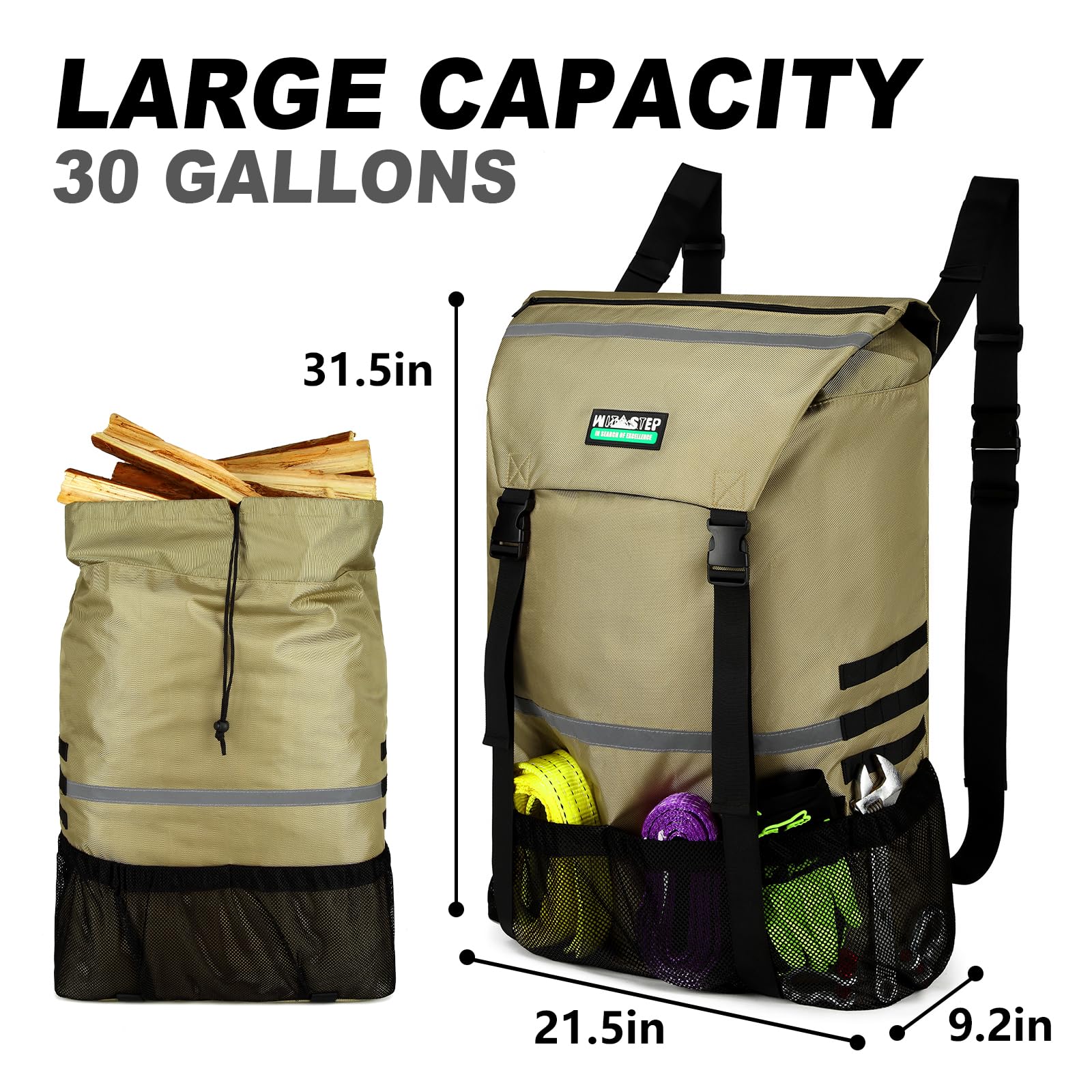 WITSTEP mesh pocket and MOLLE straps holding tools and gear for quick access