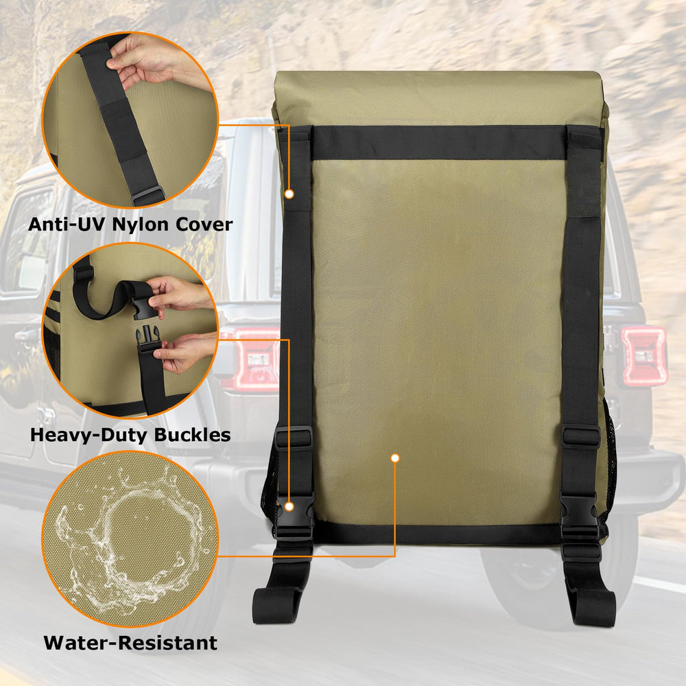 WITSTEP X-strap installation fastened around spare tire for stable attachment