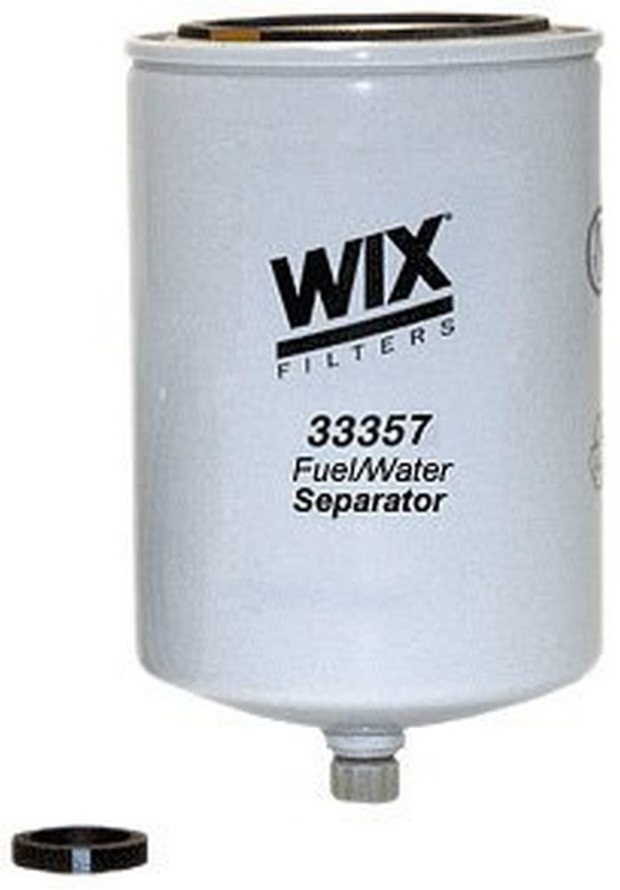 WIX 33357 front view spin-on filter showing drain port and mounting benefits