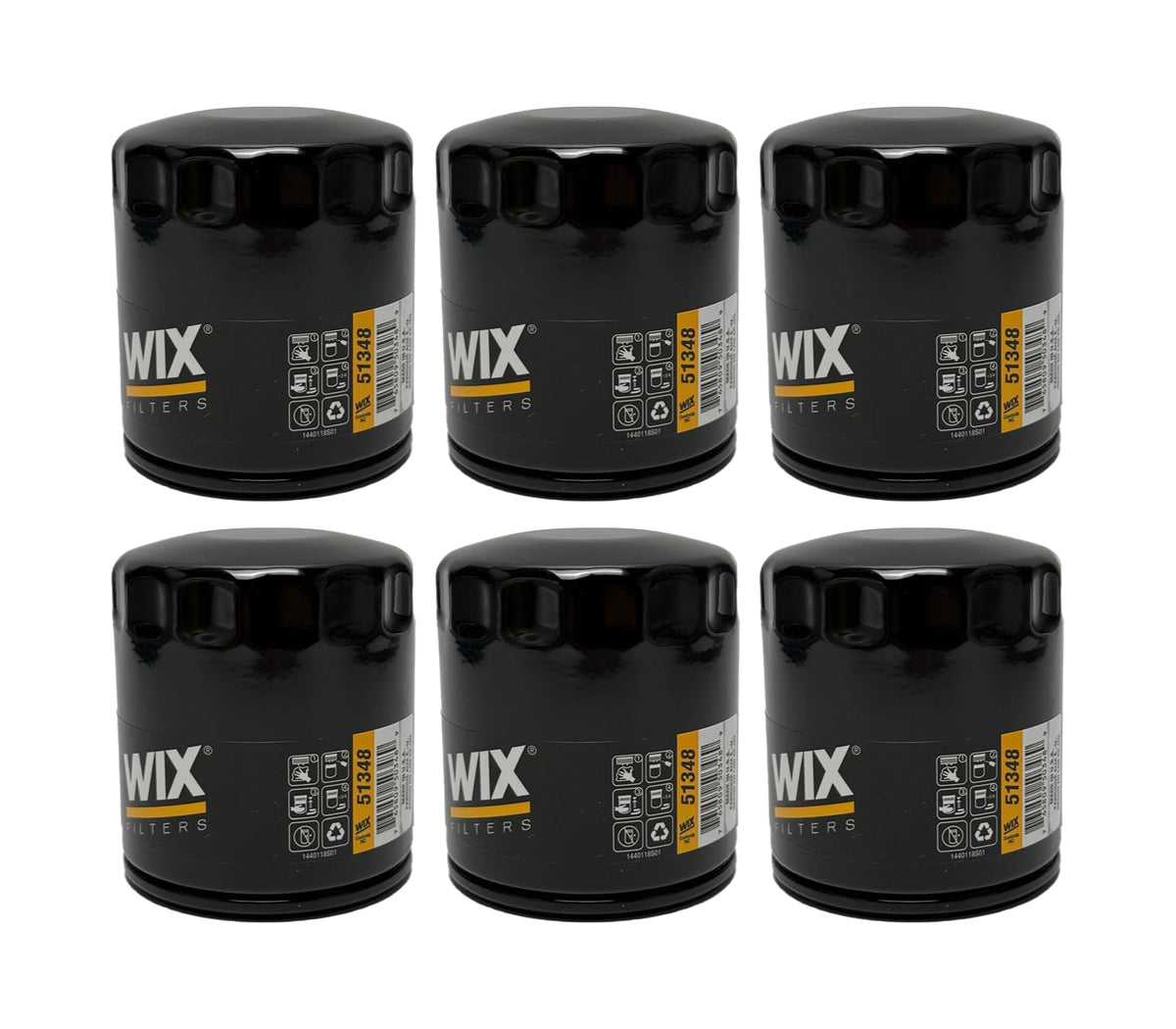 WIX 51348 front packaging showing six-pack and part number benefits
