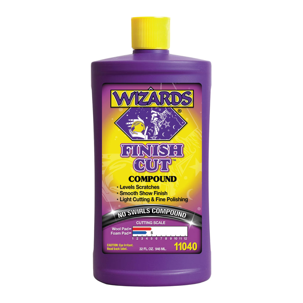 Wizards Finish Cut front label showing product name and size, clear identification benefit