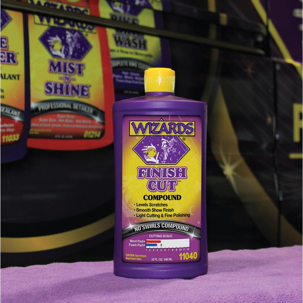 Wizards Finish Cut used on boat gelcoat hull, restores gloss and reduces oxidation