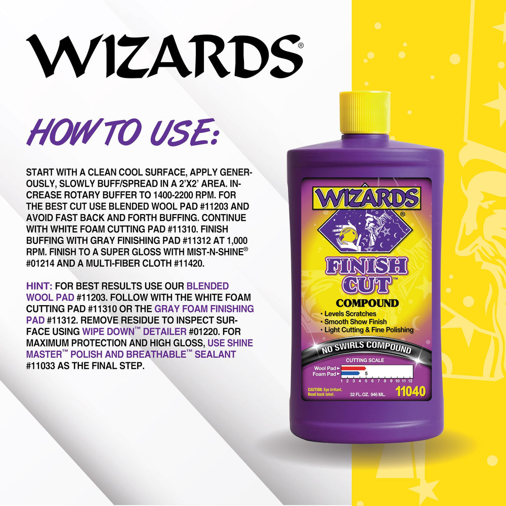 Wizards Finish Cut applied to polishing pad in use, speeds defect removal