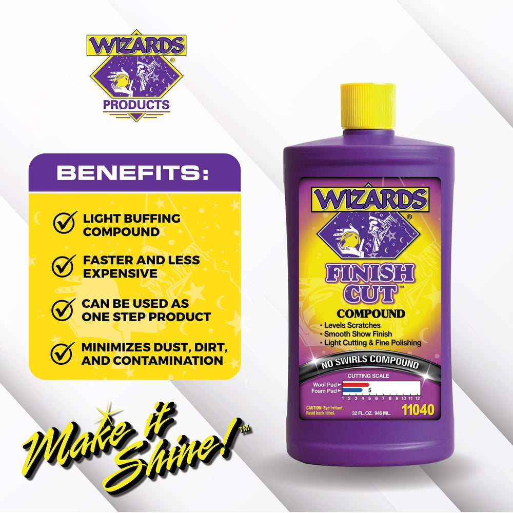 Wizards Finish Cut compound texture close-up on pad, demonstrates cutting power