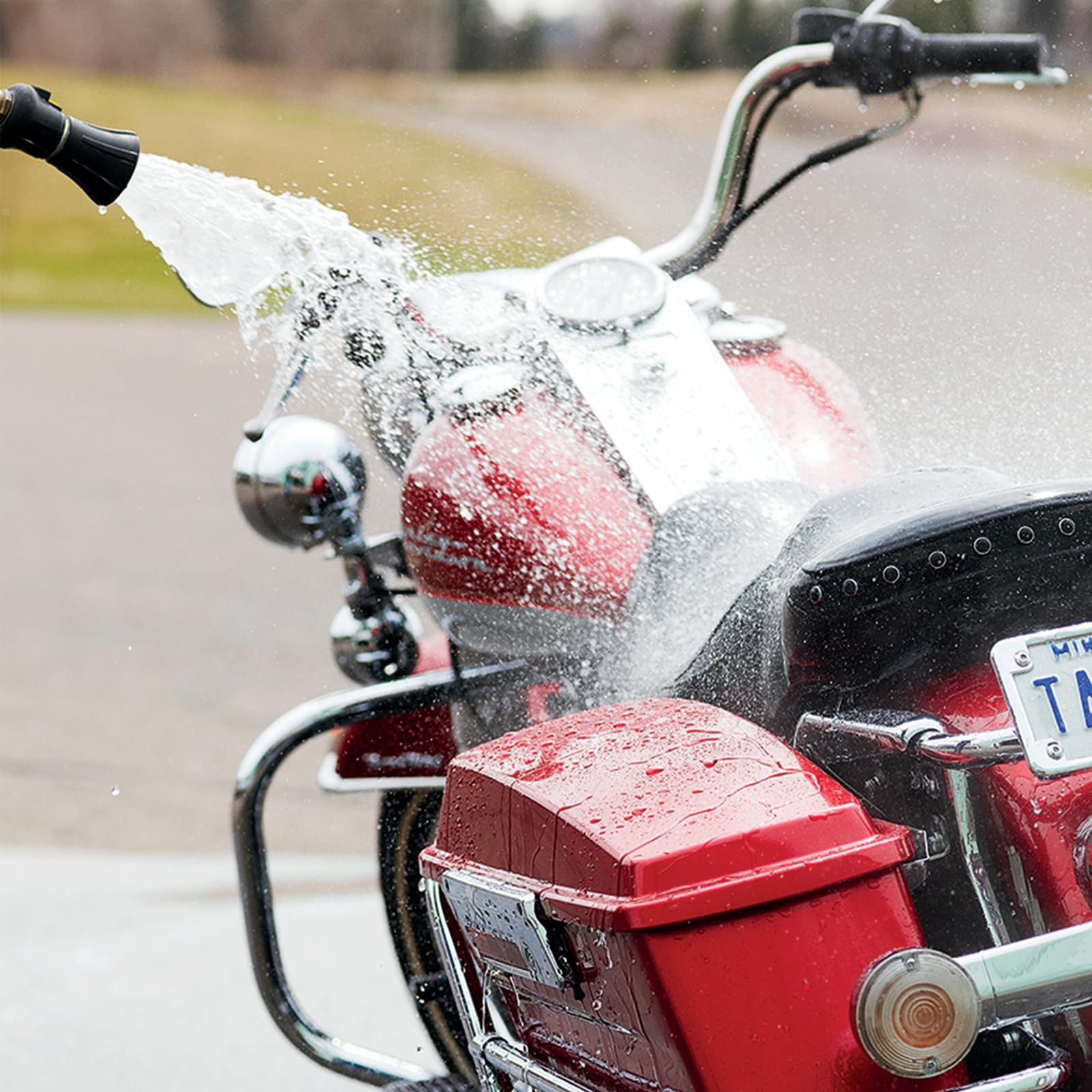 Wizards in-use roadside touchup on a parked motorcycle for fast cleaning
