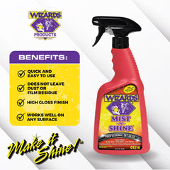 Wizards quick detail spray closeup demonstrating easy mist and instant shine benefit