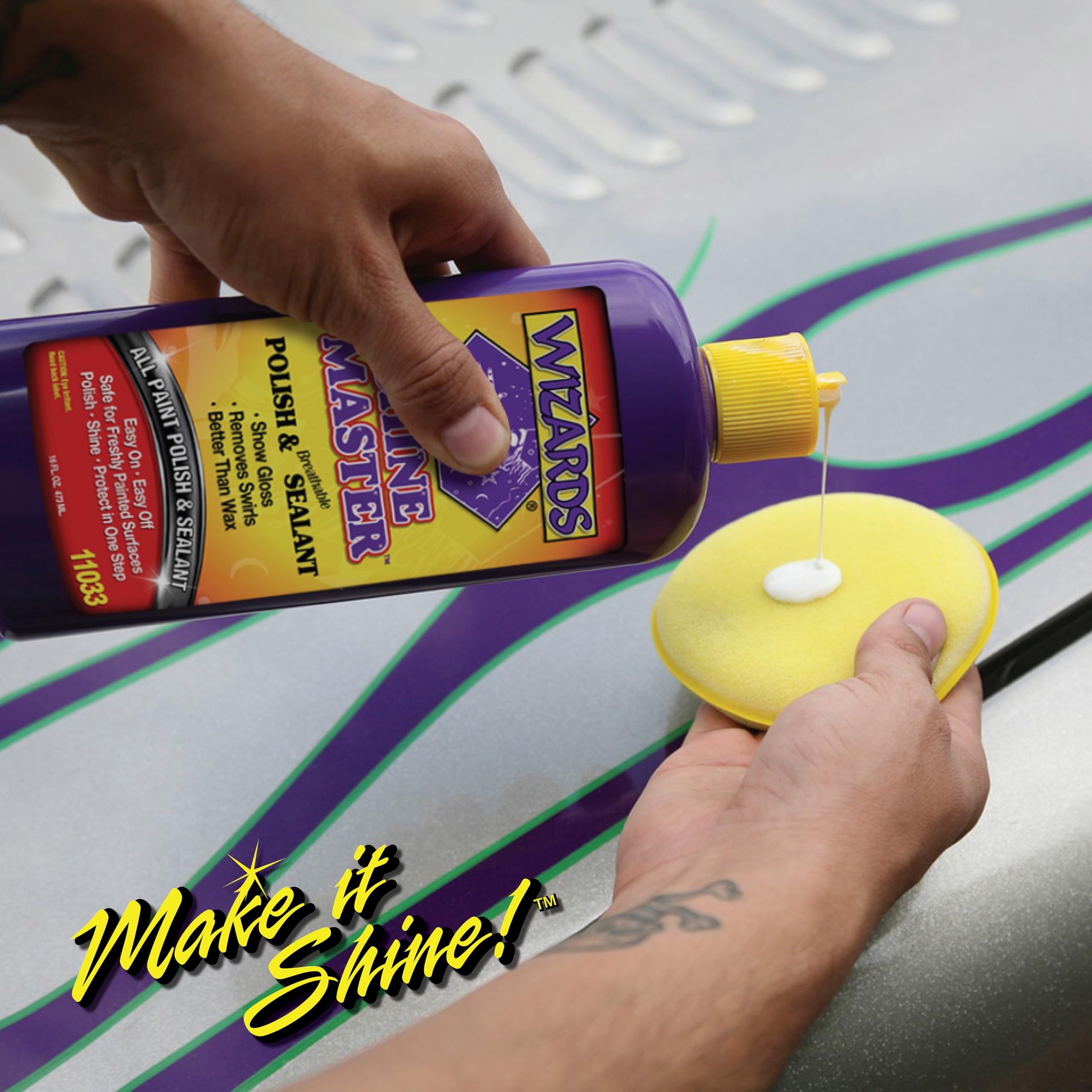 Polishing pad with Wizards product on a DA machine demonstrating efficient machine application