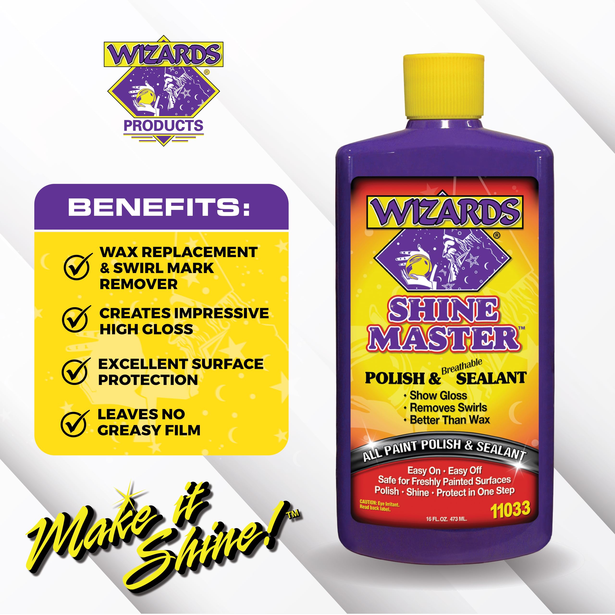 Wizards bottle dispensing polish to show consistency and controlled application benefit