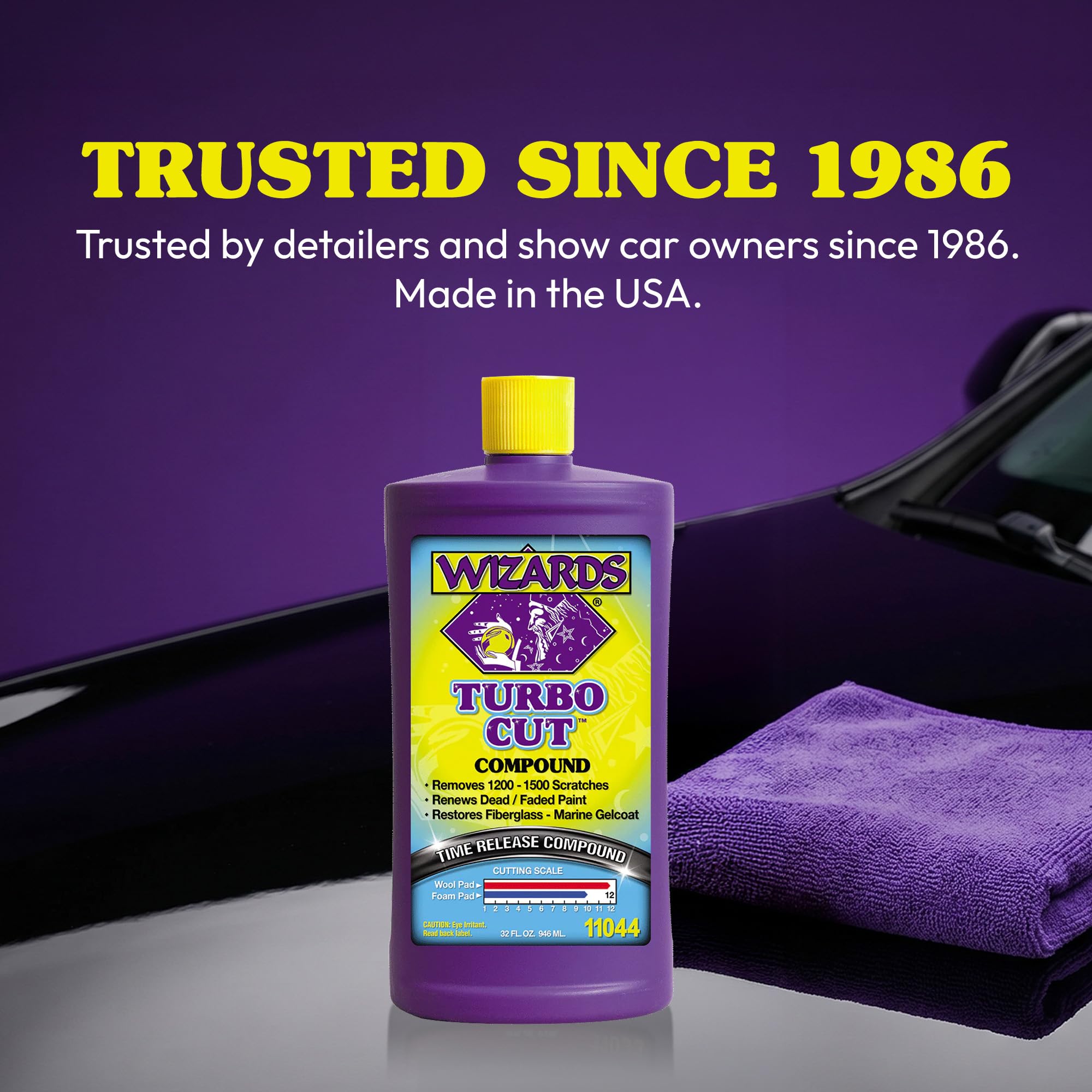 Wizards Turbo Cut used on marine gelcoat showing effective fiberglass correction benefit