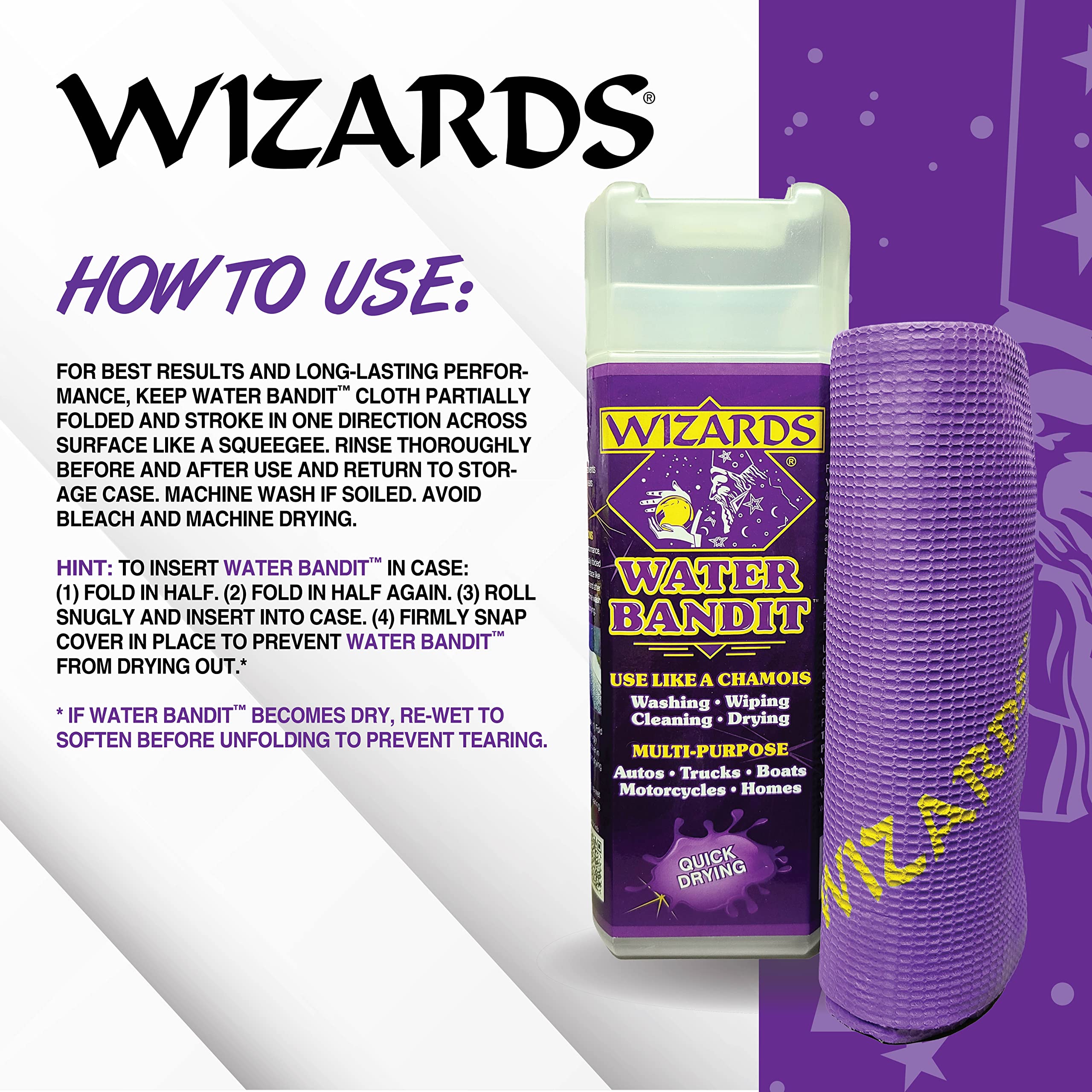 Wizards cloth drying a car hood demonstrating quick water removal benefit