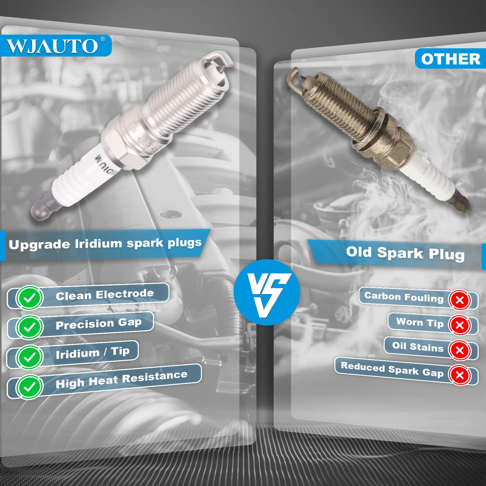 WJAUTO spark plug installed in engine port showing correct placement and secure ignition