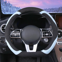 WJMZ front view of black steering wheel cover showing light blue trim for visual upgrade