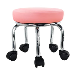 WKWKER front view of pink rolling stool showing compact design and comfortable seat