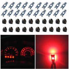WLJH front view of pack of 20 red 74 T5 bulbs showing compact benefits