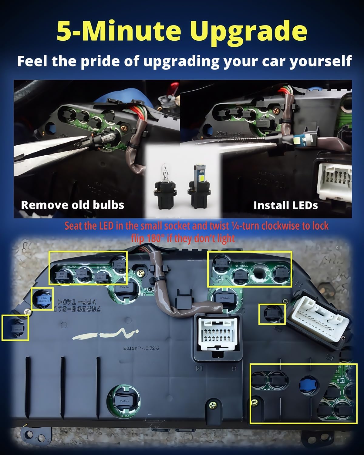 WLJH technician installing 74 LEDs in dash showing quick hobbyist upgrade