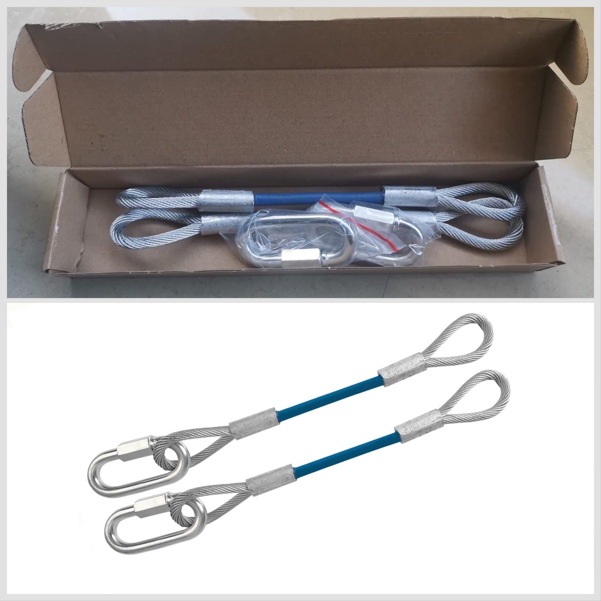 WLLAUTO front view of safety cable pair showing kit and durability benefit
