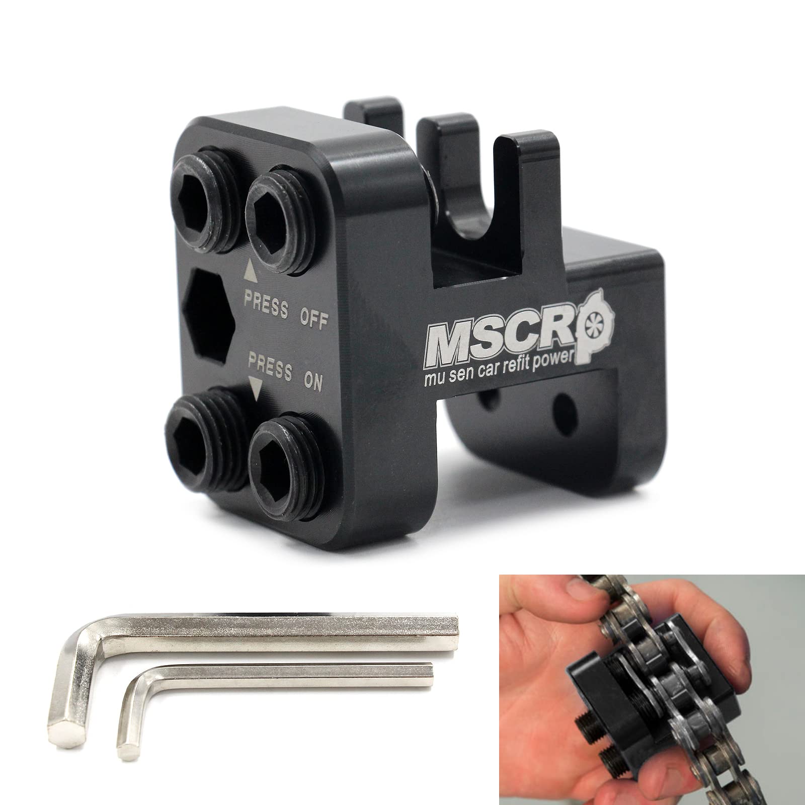 WnSEu master link press tool front view showing compact profile and quick setup benefit