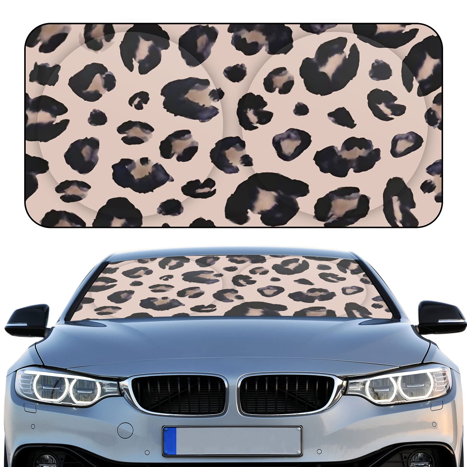 Woanger front view leopard sunshade blocking sunlight and reducing cabin heat