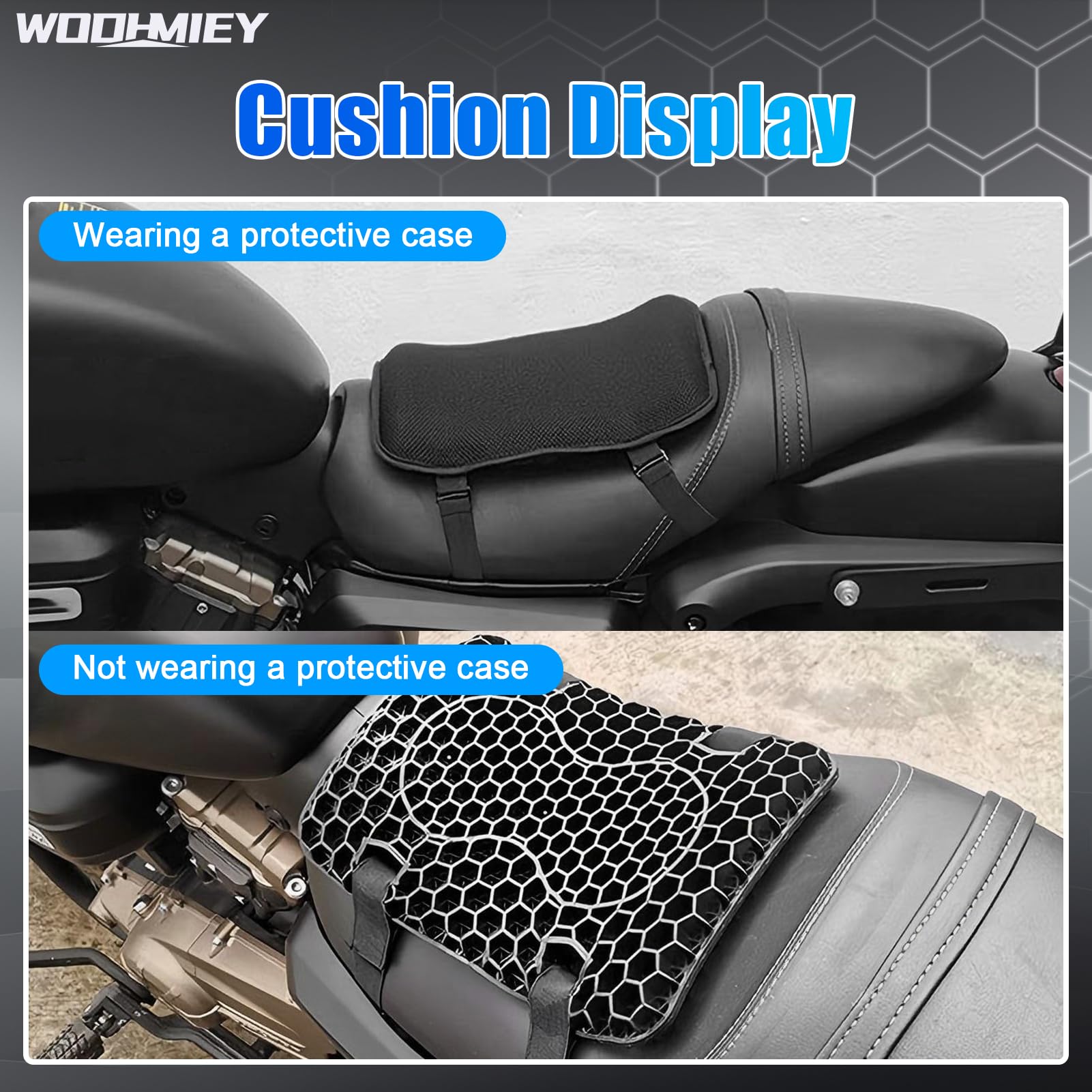 WODHMIEY in-use on motorcycle showing improved comfort while riding