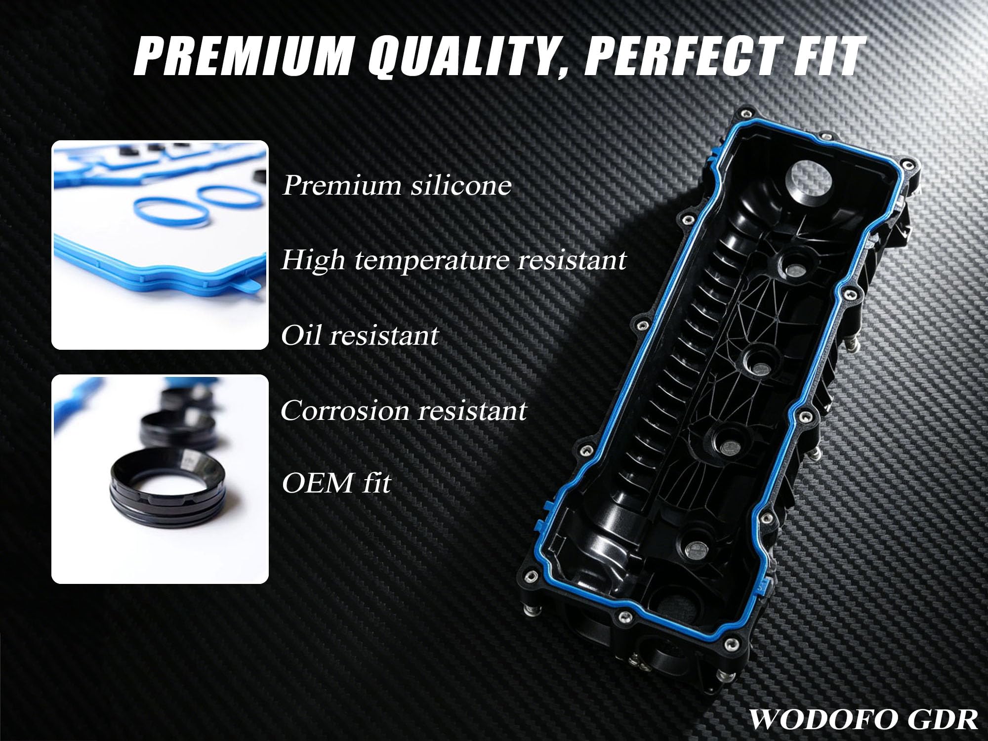 WODOFO GDR valve cover gasket close-up highlighting silicone durability