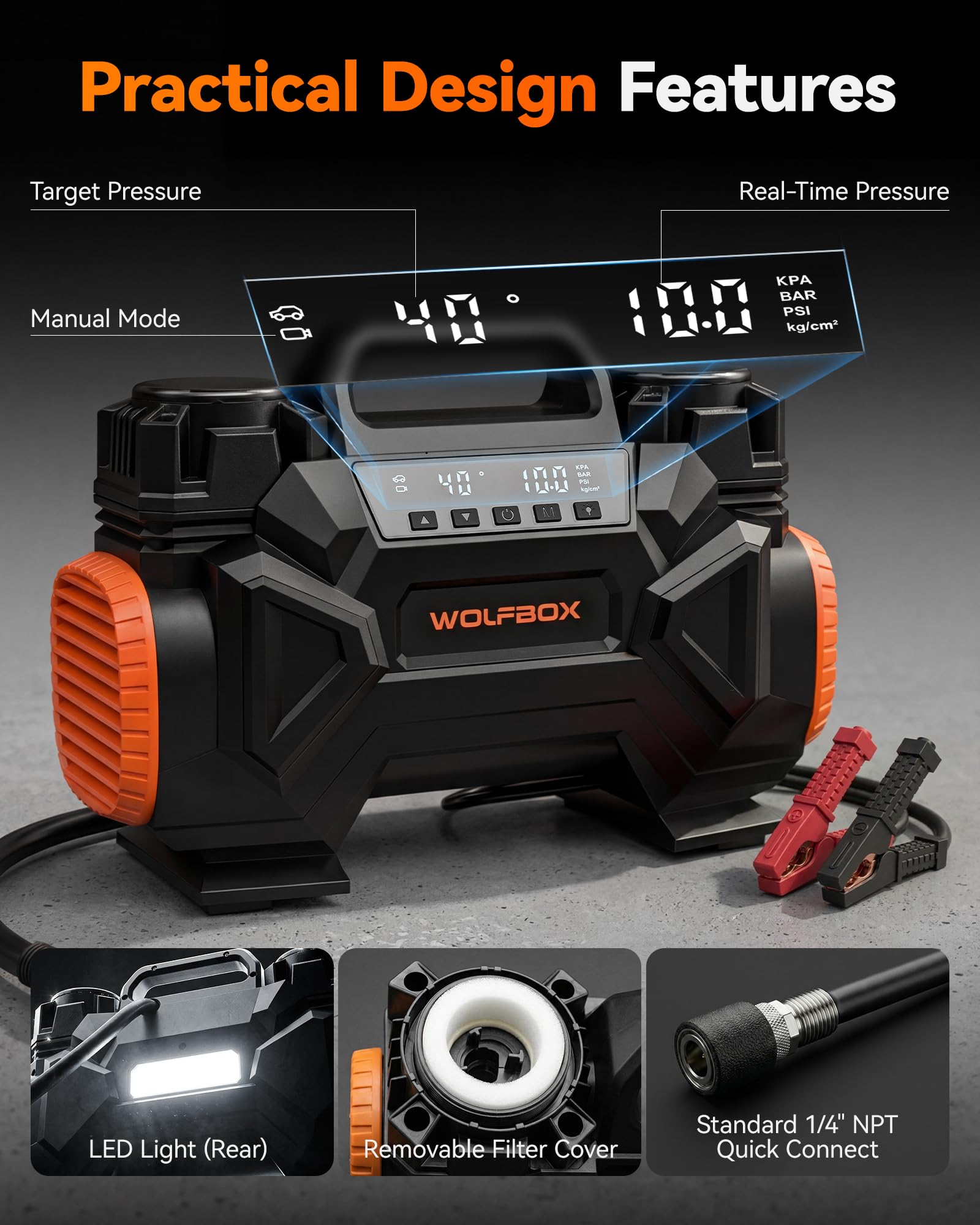 WOLFBOX inflating a trailer tire quickly for safe towing prep