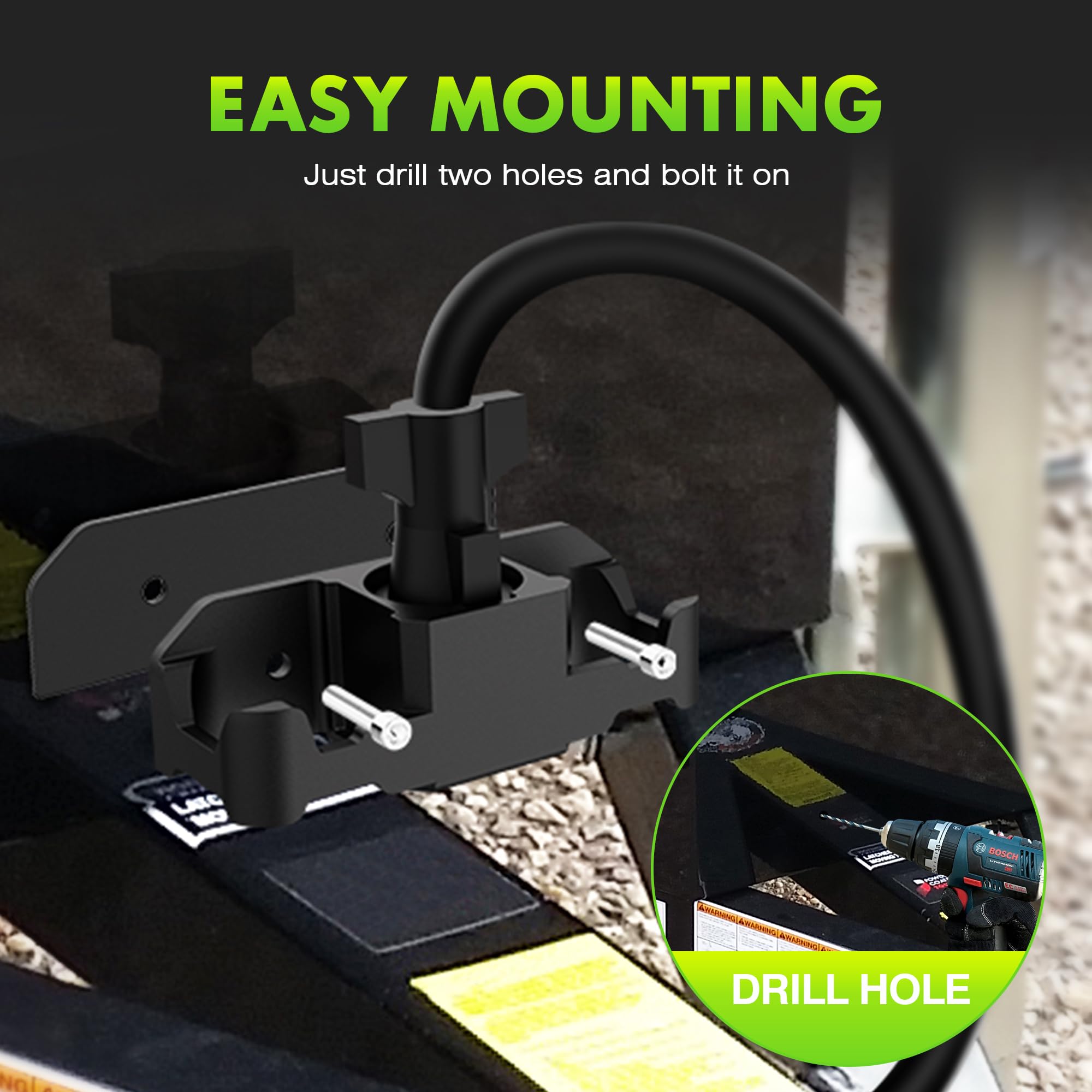 WOLFWILL mounted with trailer chains hung, preventing ground contact and tangles