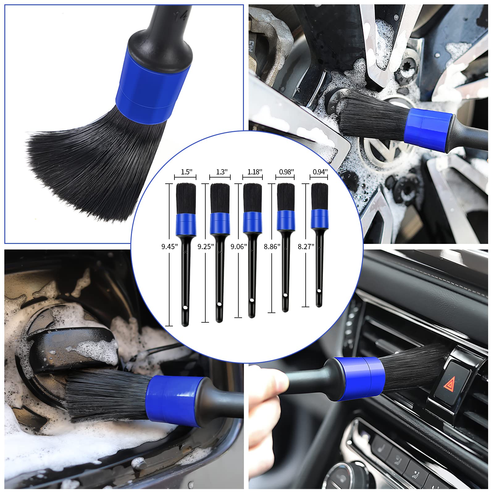 Wontolf set of detailing brushes arranged for vents, emblems, and tight interior spots