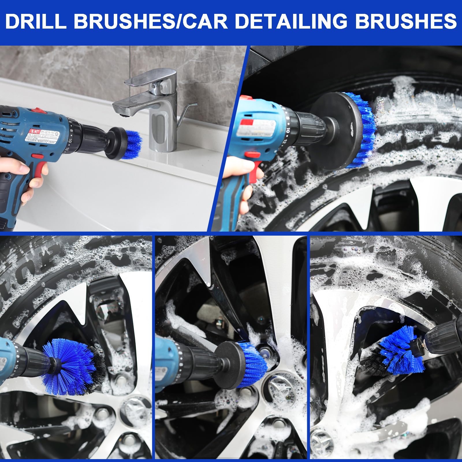 Wontolf wheel and tire brush scrubbing rim details to remove grime from crevices