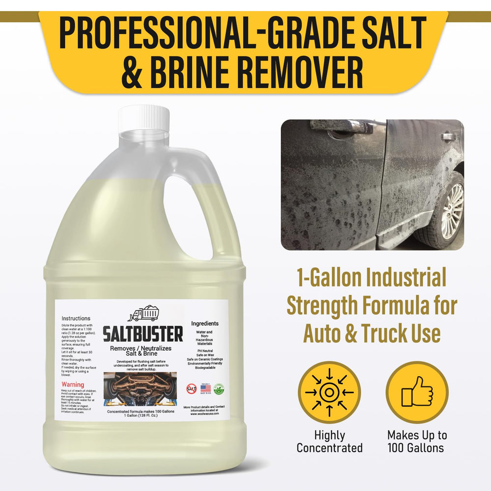 woolwax SALTBUSTER label detail showing biodegradable and pH neutral claims