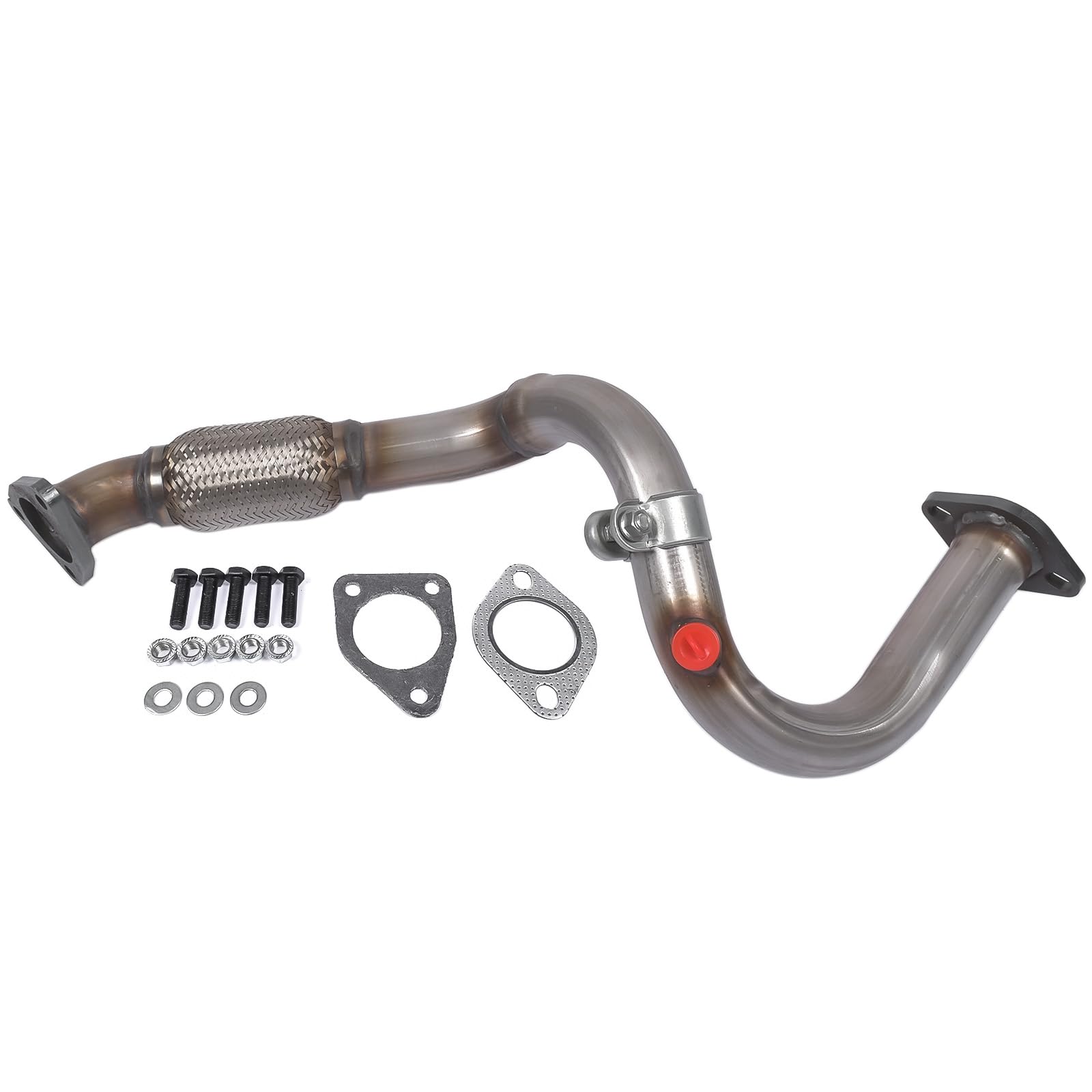 Woosphy front flex pipe front angle showing fit and alignment benefit