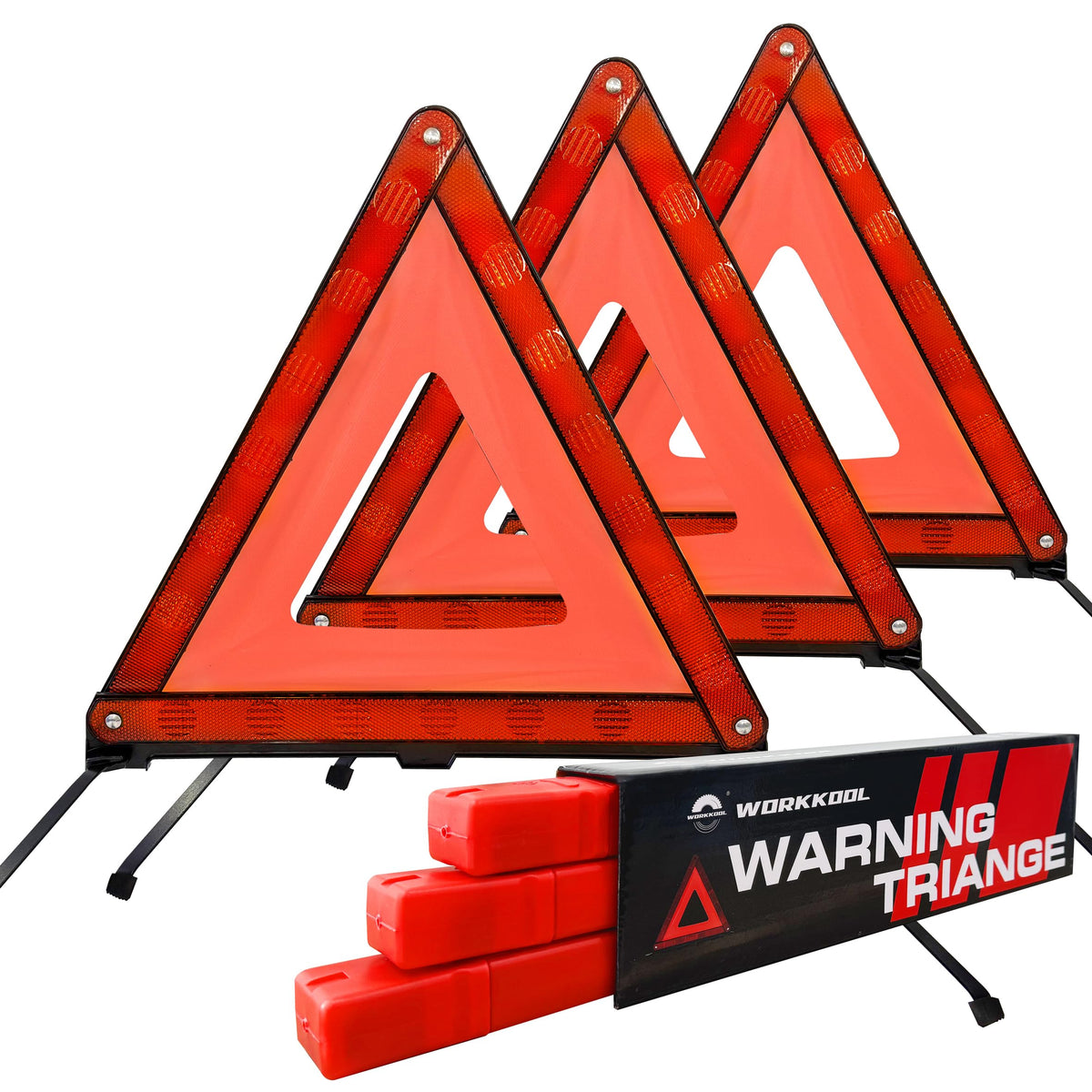 WORKKOOL front view of three triangles in cases showing compact storage benefit