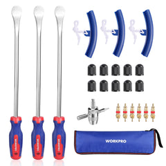 WORKPRO full 23-piece tire spoons kit laid out showing all components and organization benefit