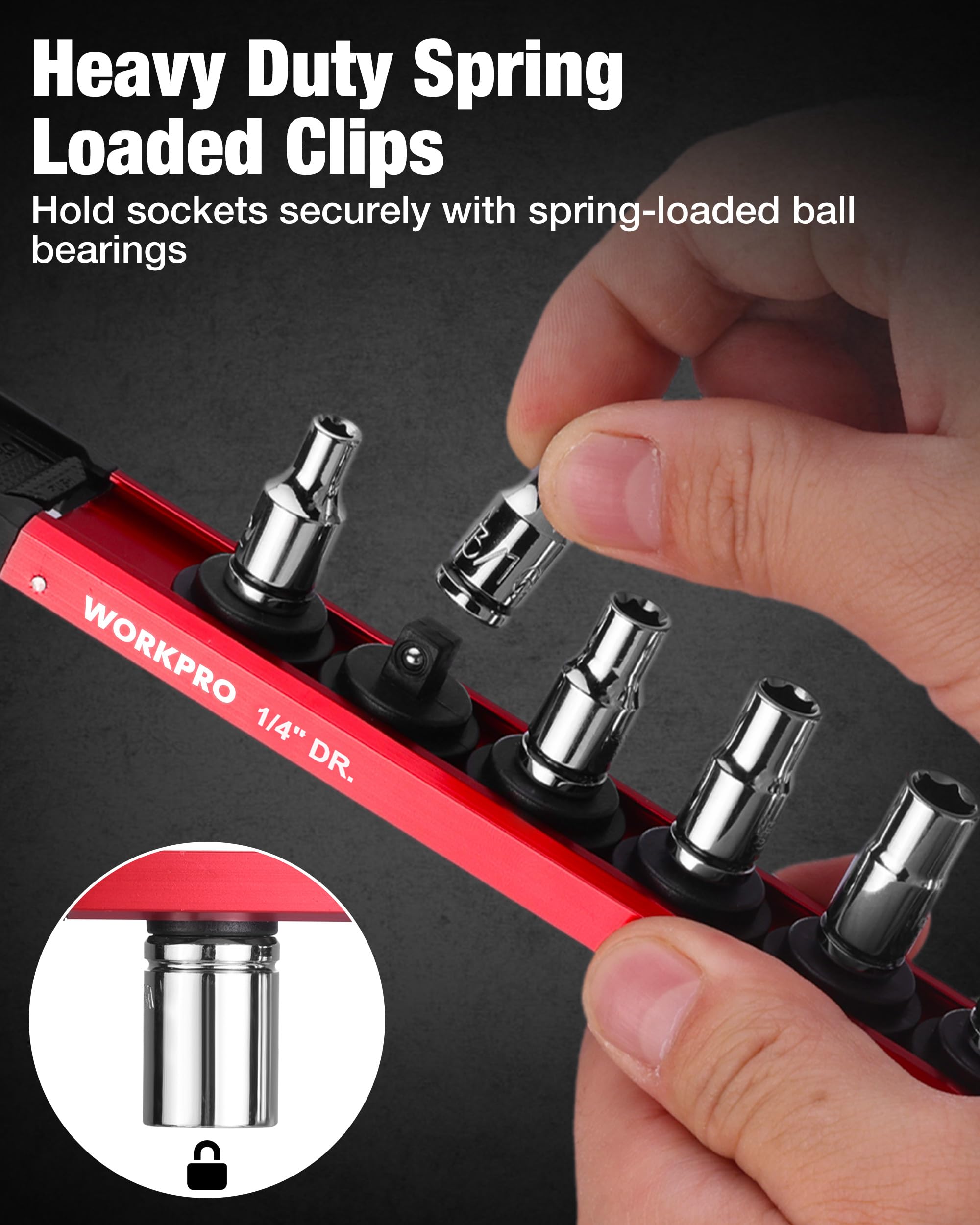 WORKPRO aluminum rail profile and end cap close-up, highlights durable construction