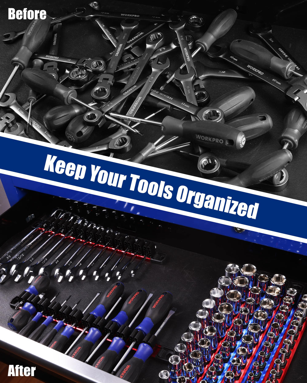 WORKPRO clip detail showing ABS construction for durable tool retention benefit