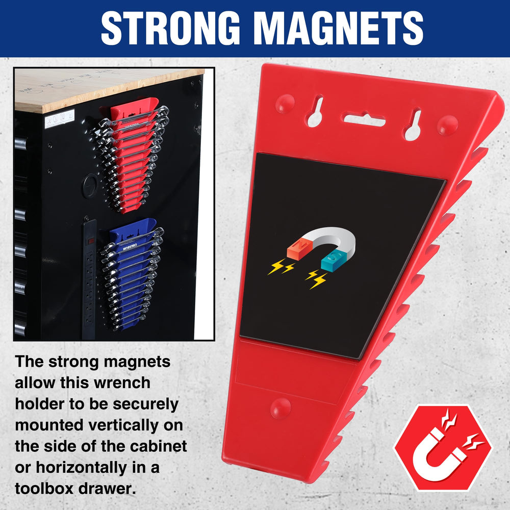 WORKPRO close-up of magnet strip and ridges for secure tool hold