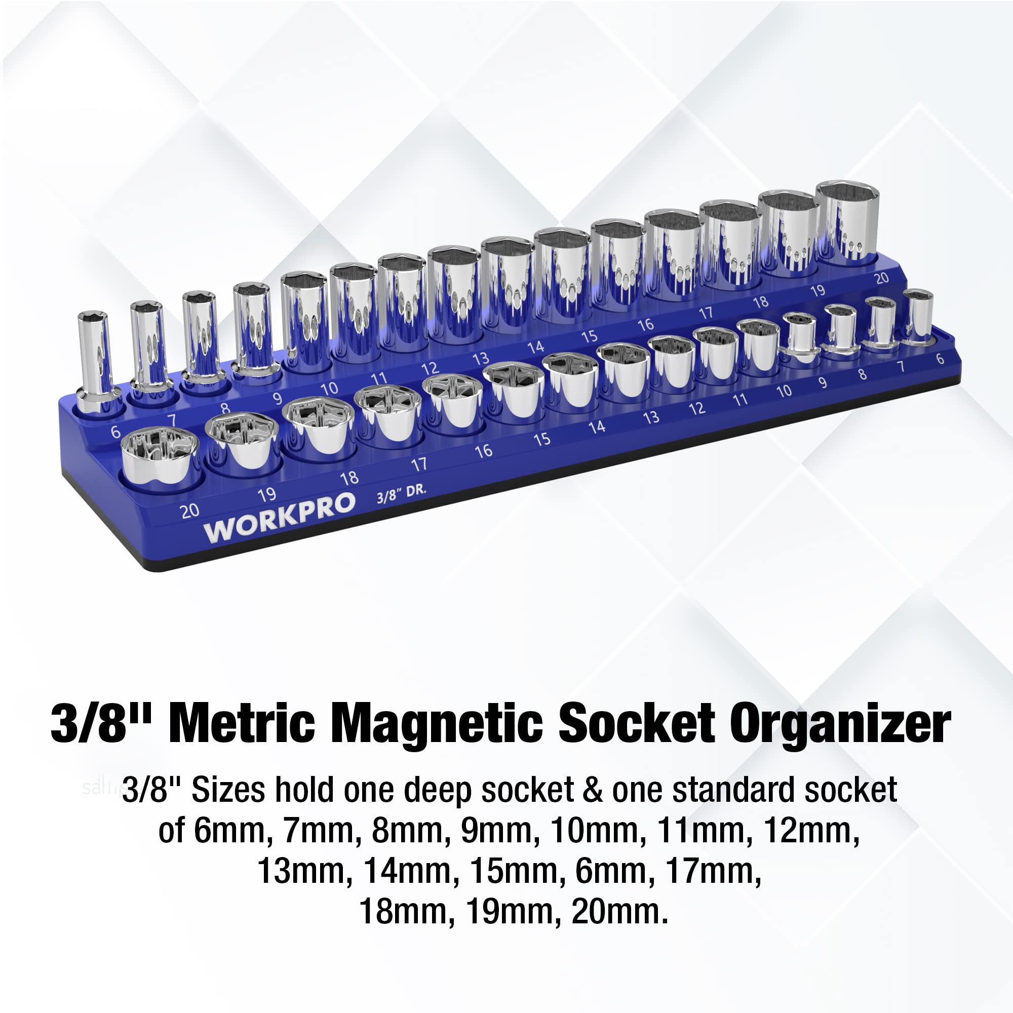 WORKPRO close-up of soft rubber magnetic surface protecting sockets and metal