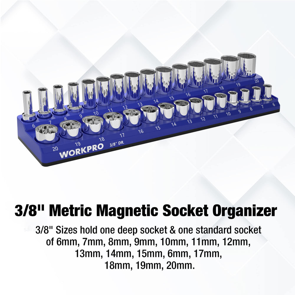 WORKPRO close-up of soft rubber magnetic surface protecting sockets and metal