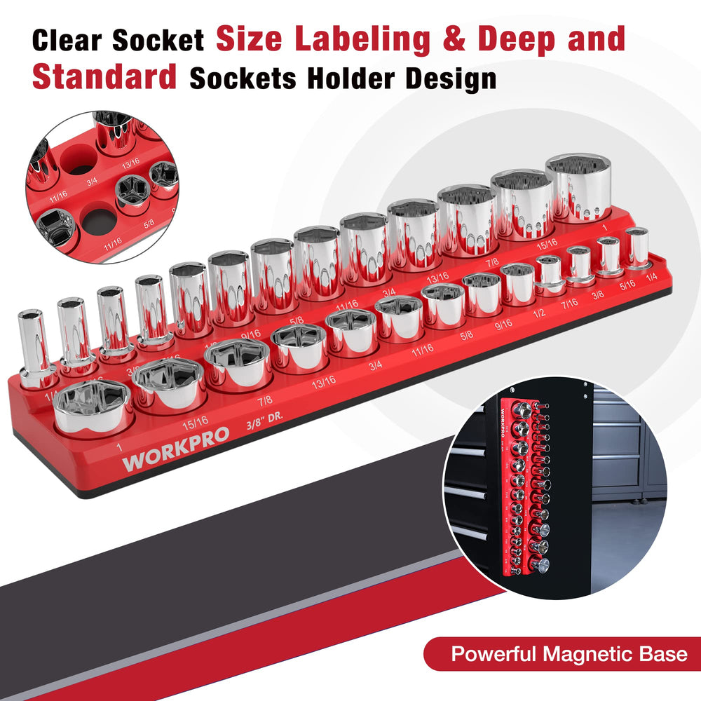 WORKPRO tray installed inside drawer organizing sockets for easy access